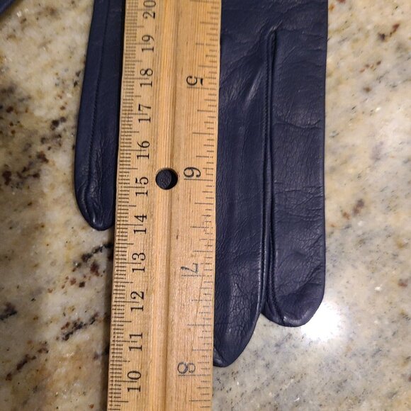 New? Vintage Size S 6.5 Navy Blue Soft Leather Silk Lined Formal 8" Gloves Franc - Picture 14 of 16
